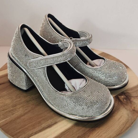 Dolls Kill Desire Me Rhinestone Mary Janes - Silver Women's Size 8 M - Picture 3 of 9